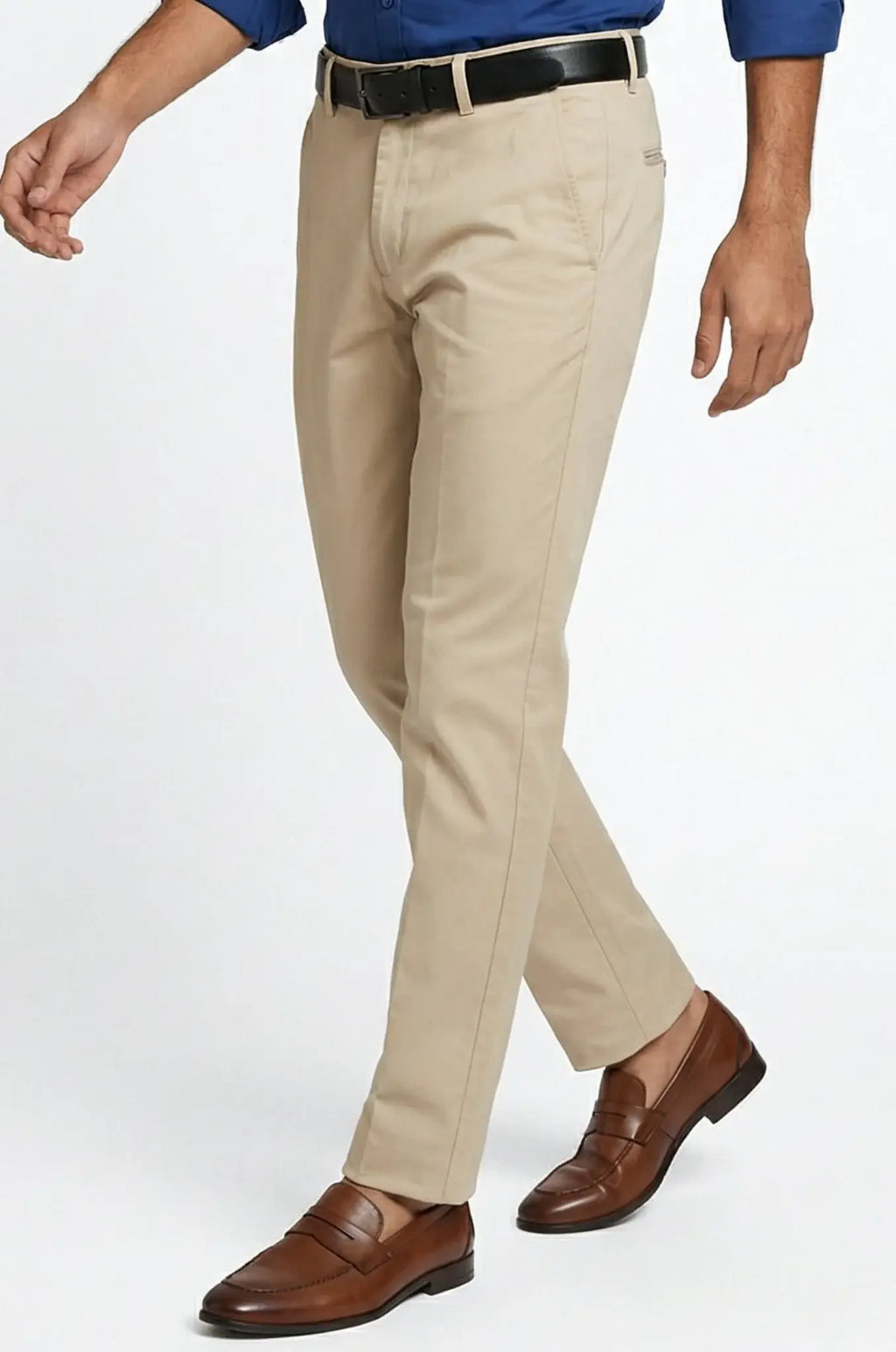 Blutailor beige formal trousers in premium fabric with a custom tailored fit, offering a refined silhouette and versatile, polished styling.