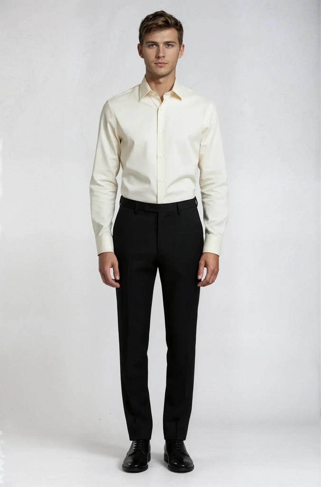 Classic Ivory Shirt – a timeless ivory shirt featuring a bespoke tailored fit with a clean, refined silhouette, crafted for elegant formal and smart occasion wear.