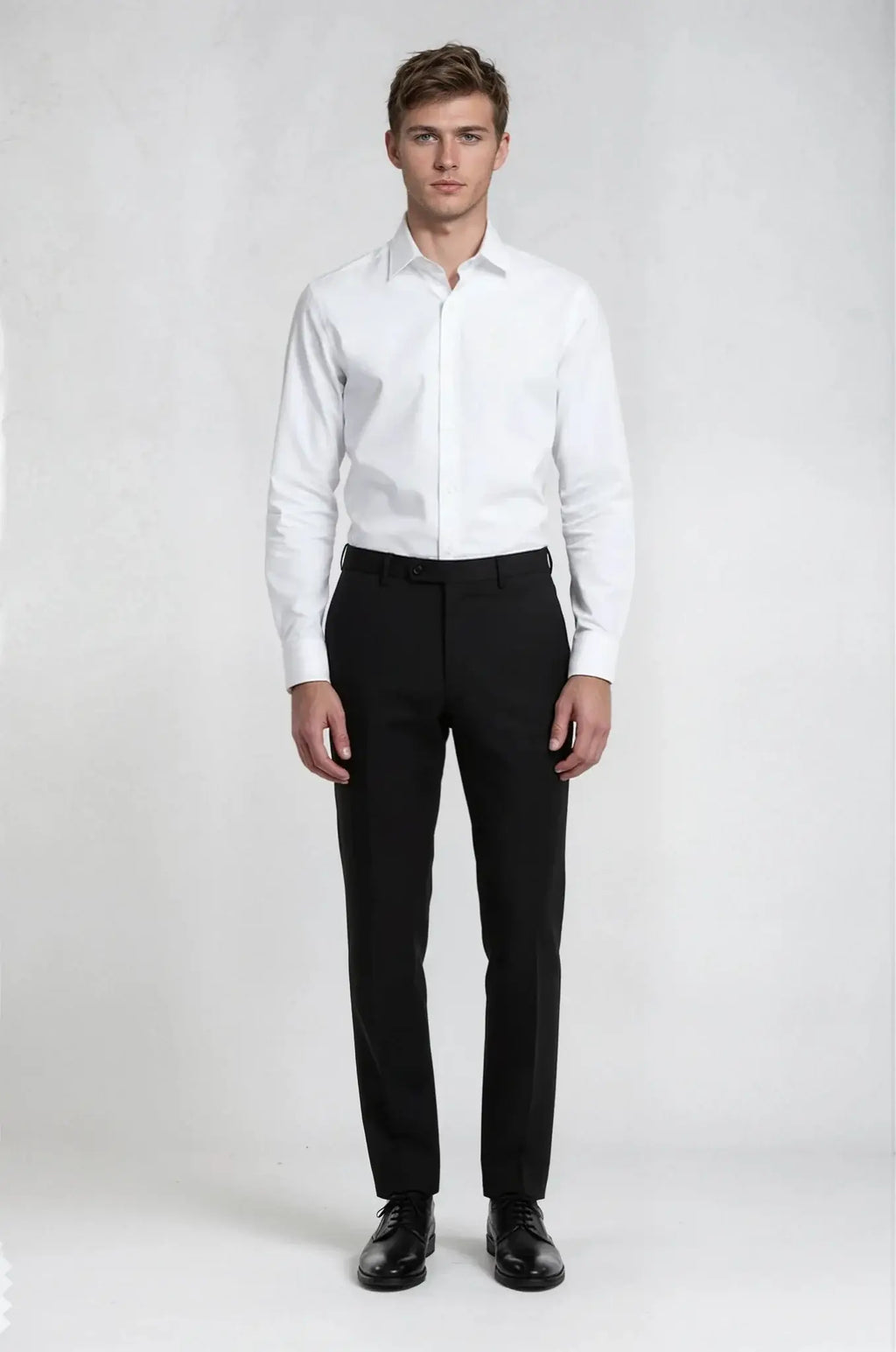 Classic White Twill Shirt – a timeless white shirt crafted in a smooth twill weave, featuring a custom tailored silhouette for effortless elegance and refined formal wear.
