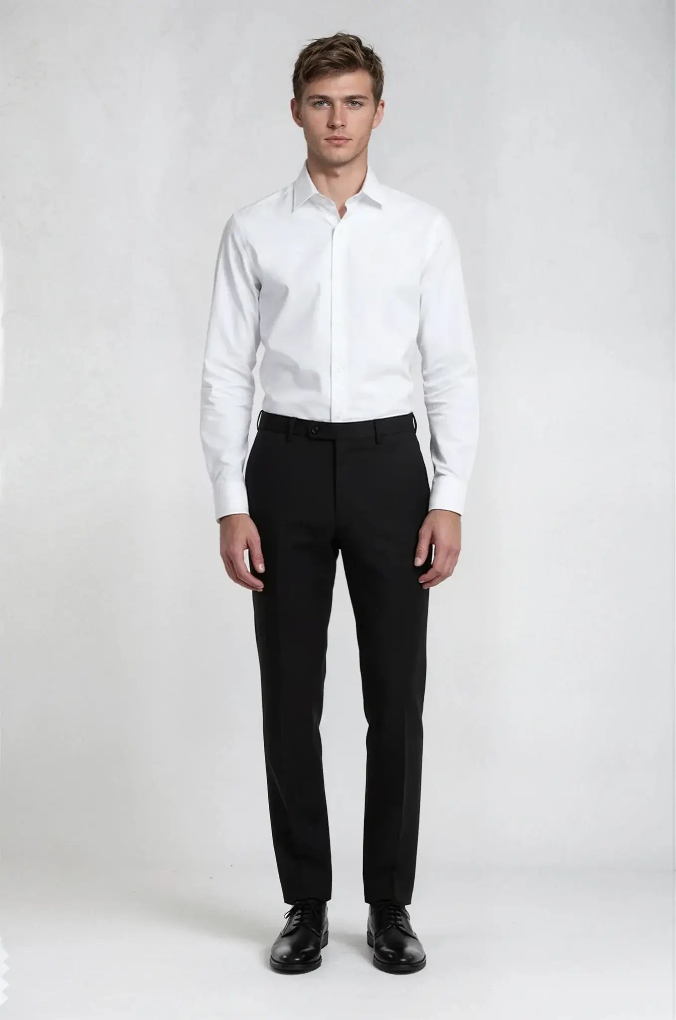 Classic White Twill Shirt – a timeless white shirt crafted in a smooth twill weave, featuring a custom tailored silhouette for effortless elegance and refined formal wear.
