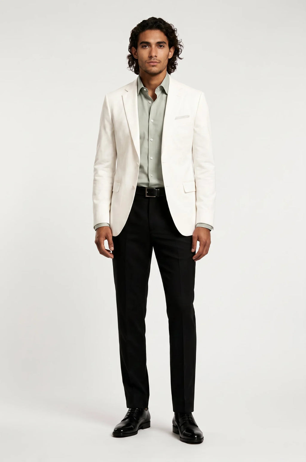 Men's Blutailor Ivory Cloud Blazer crafted from premium wool crepe, featuring an elegant ivory hue, cloud-inspired design detailing, tailored fit, structured silhouette, and a sophisticated aesthetic ideal for weddings, receptions, cocktail events, and luxury occasion wear.