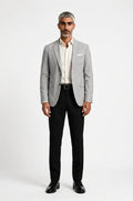 Men's Blutailor Monarch Grey Cloud Blazer crafted from premium wool crepe, featuring a sophisticated monarch grey hue, cloud-inspired design detailing, tailored fit, structured silhouette, and a refined aesthetic ideal for weddings, formal events, evening occasions, and elevated occasion wear.