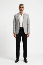 Men's Blutailor Monarch Grey Cloud Blazer crafted from premium wool crepe, featuring a sophisticated monarch grey hue, cloud-inspired design detailing, tailored fit, structured silhouette, and a refined aesthetic ideal for weddings, formal events, evening occasions, and elevated occasion wear.