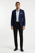 Men's Blutailor Navy Blue Cloud Blazer crafted from premium Giza cotton, featuring a deep navy blue hue, cloud-inspired design detailing, tailored fit, structured silhouette, and a refined aesthetic ideal for weddings, evening events, and sophisticated occasion wear.