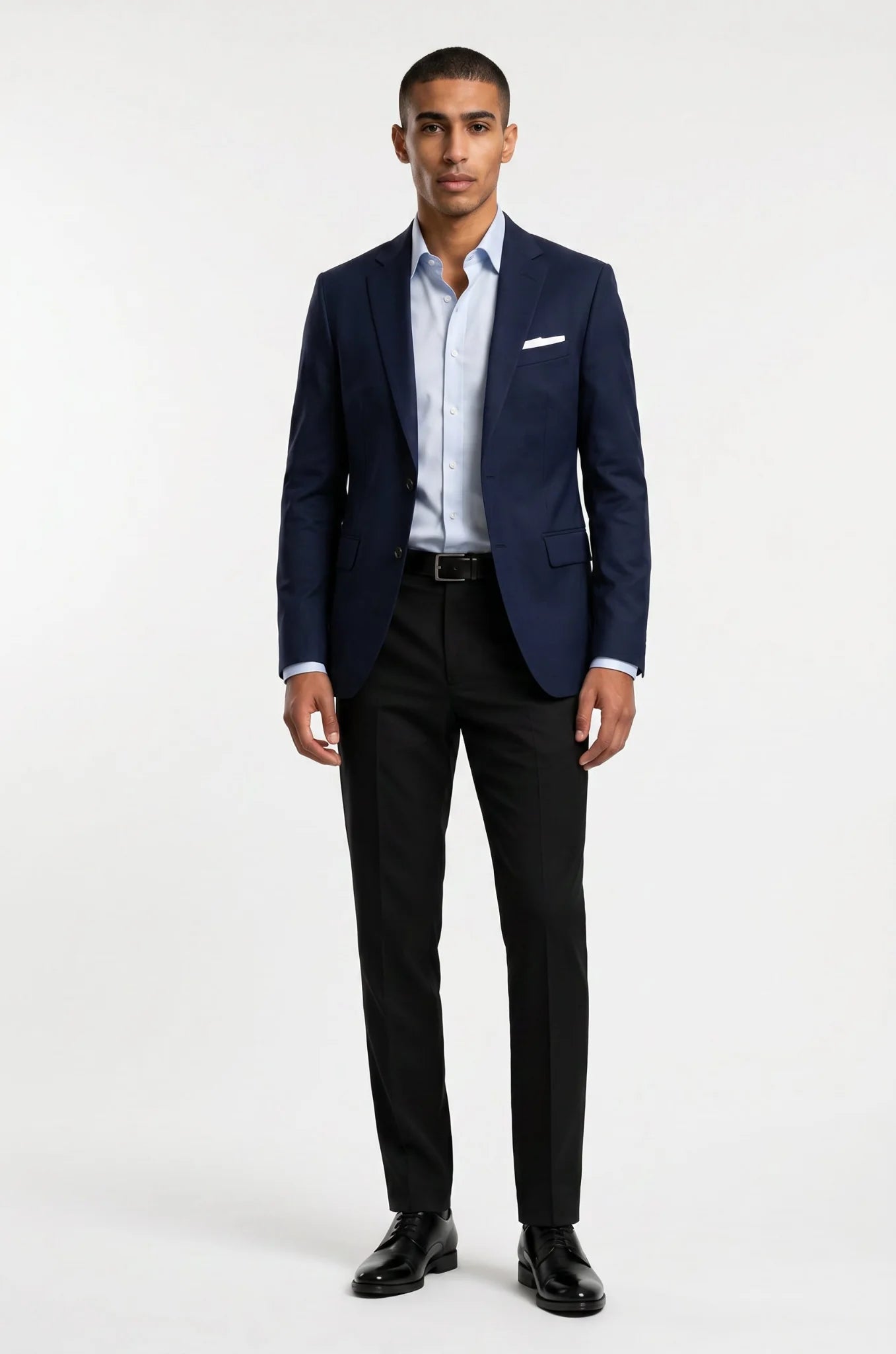 Men's Blutailor Navy Blue Cloud Blazer crafted from premium Giza cotton, featuring a deep navy blue hue, cloud-inspired design detailing, tailored fit, structured silhouette, and a refined aesthetic ideal for weddings, evening events, and sophisticated occasion wear.