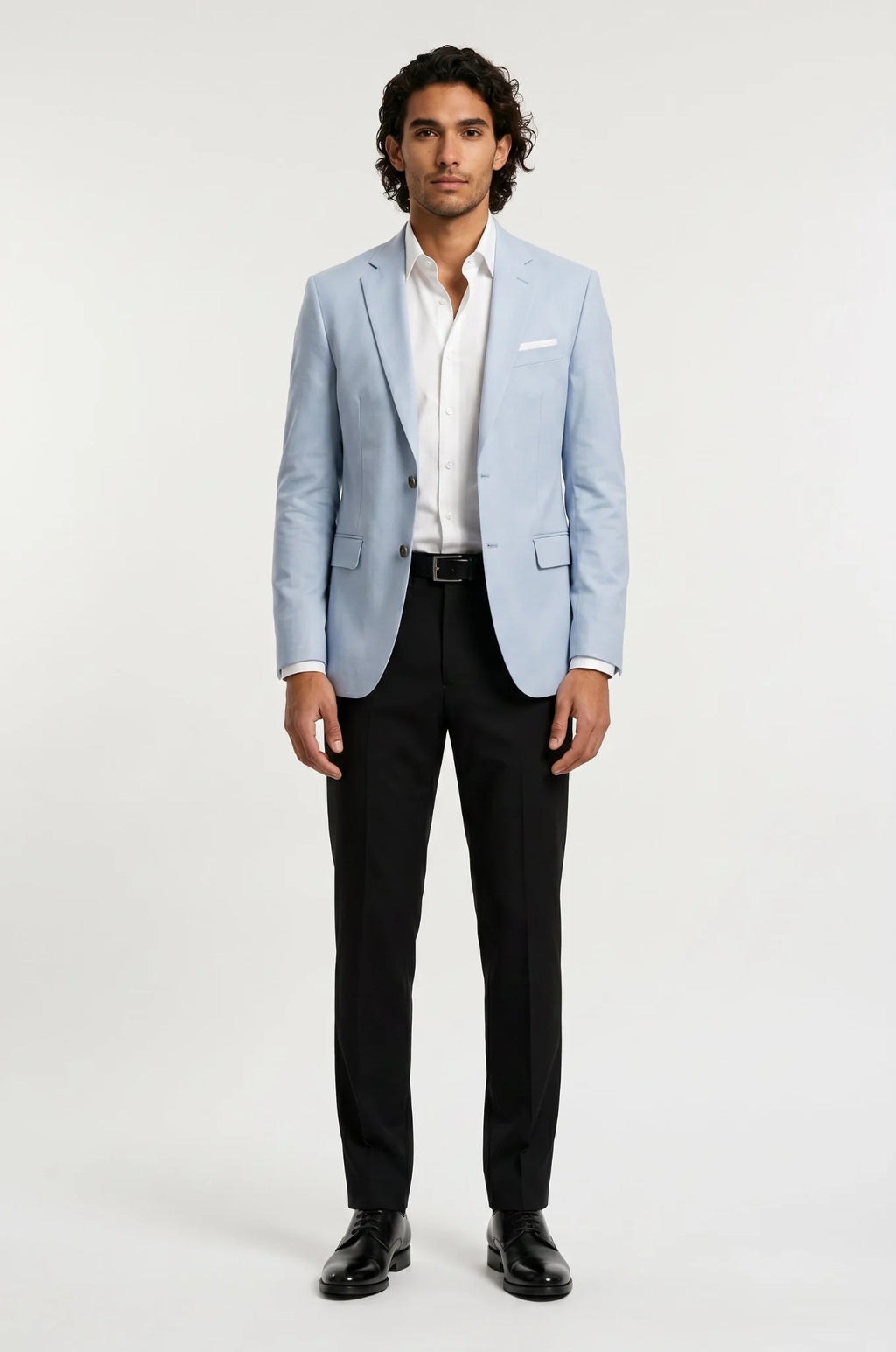 Men's Blutailor Sky Blue Cloud Blazer crafted from premium Giza cotton, featuring a soft sky blue hue, cloud-inspired design detailing, tailored fit, structured silhouette, and a sophisticated aesthetic ideal for weddings, special occasions, and statement occasion wear.