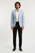 Men's Blutailor Sky Blue Cloud Blazer crafted from premium Giza cotton, featuring a soft sky blue hue, cloud-inspired design detailing, tailored fit, structured silhouette, and a sophisticated aesthetic ideal for weddings, special occasions, and statement occasion wear.