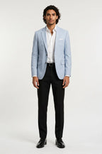 Men's Blutailor Sky Blue Cloud Blazer crafted from premium Giza cotton, featuring a soft sky blue hue, cloud-inspired design detailing, tailored fit, structured silhouette, and a sophisticated aesthetic ideal for weddings, special occasions, and statement occasion wear.