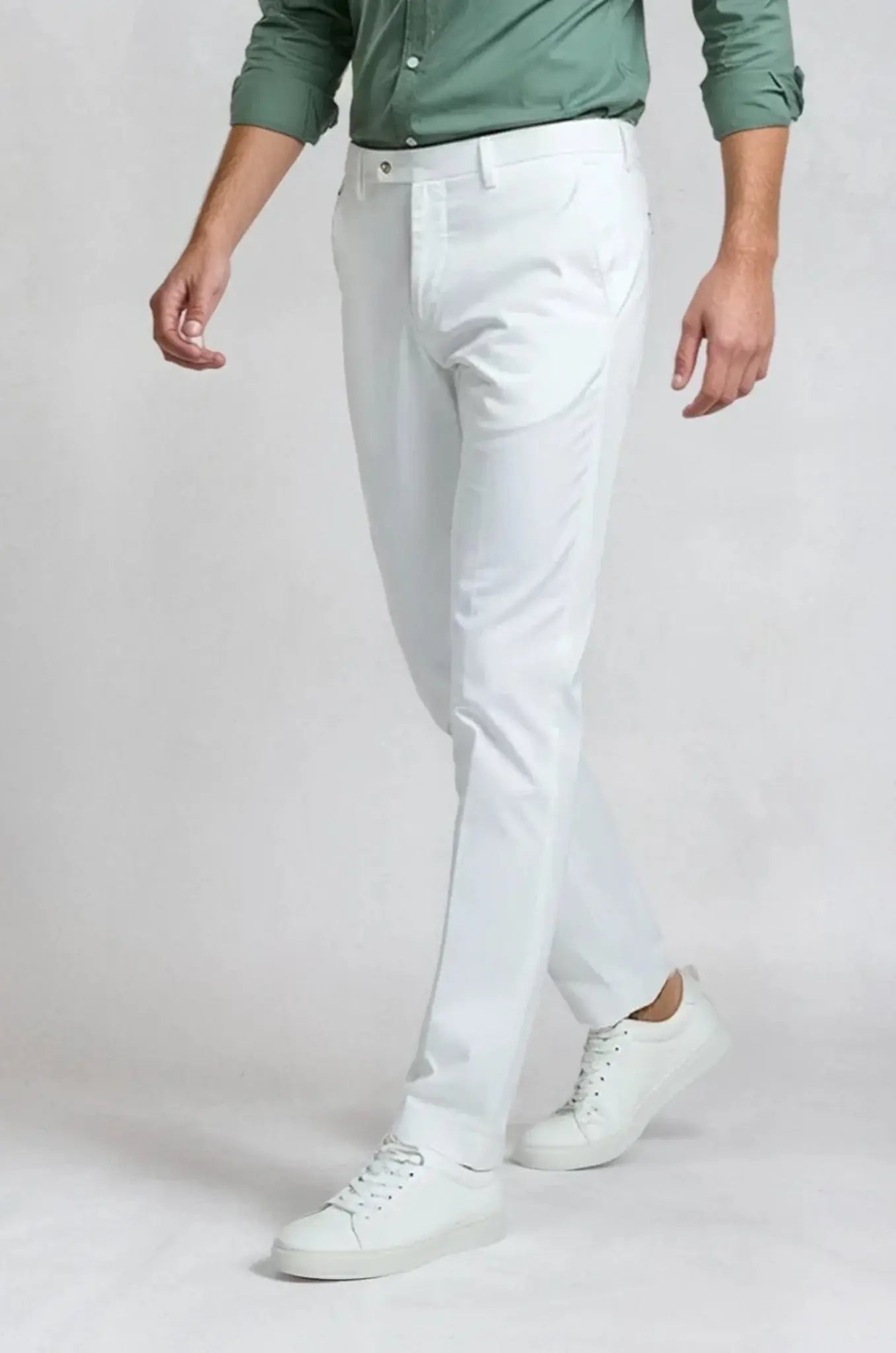 Blutailor white formal trousers in premium fabric with a custom tailored fit, designed for a crisp, polished, and versatile look.
