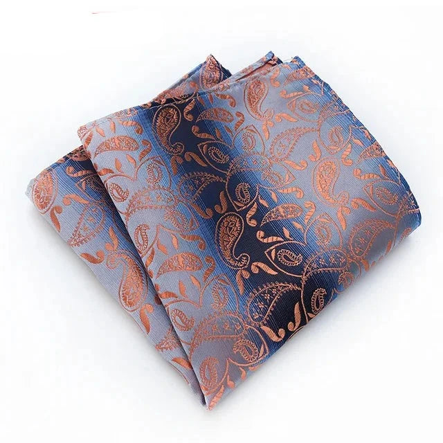 Silver & Fire Orange Blue Pocket Square