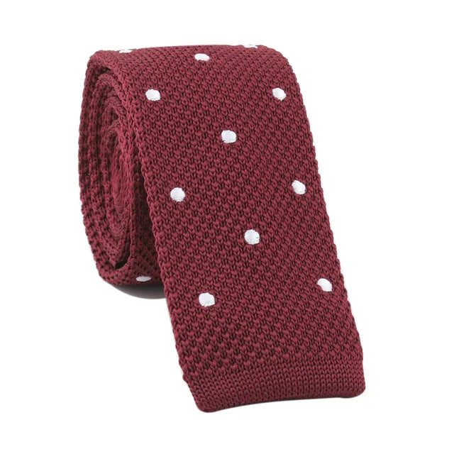 Burgundy & White Knitted Polka dot Tie