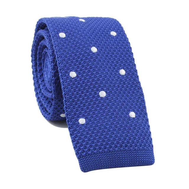 Blue & White Knitted Polka dot Tie