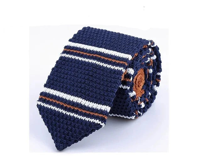 Navy Orange White Knitted Tie