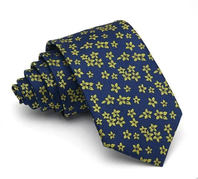 Navy & Gold Floral Slim Tie
