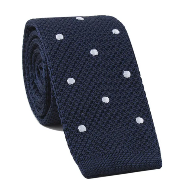 Blue & White Knitted Polka dot Tie