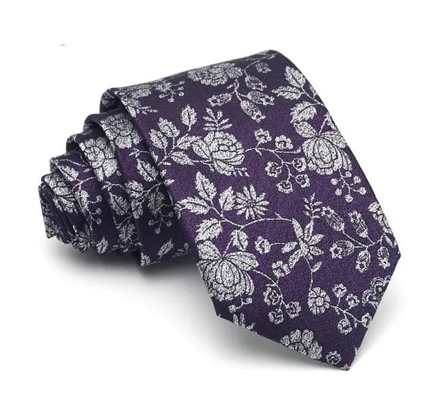 Burgundy & Silver Floral Tie